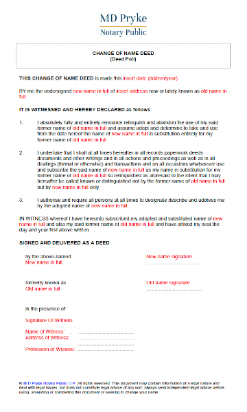 Free Deed Poll name change download